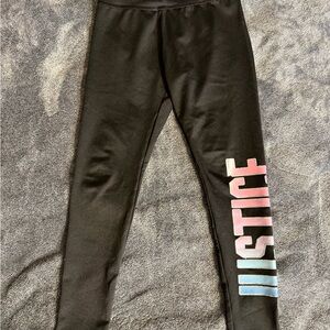 Justice Black Leggings with Pink and Blue Logo